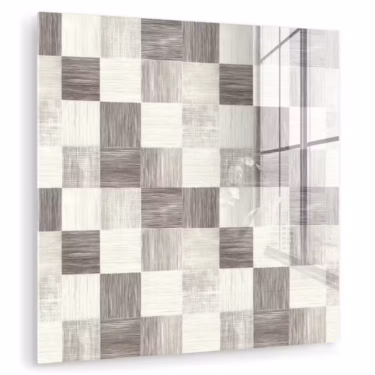 Glas schilderij - Patroon - Dambord - Houtnerf