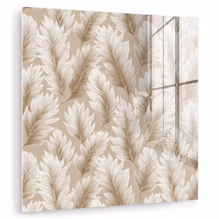 Glas schilderij - Botanisch - Patroon - Beige