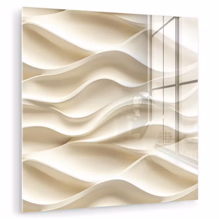 Glas schilderij - Lijnen - Golvend - Crème