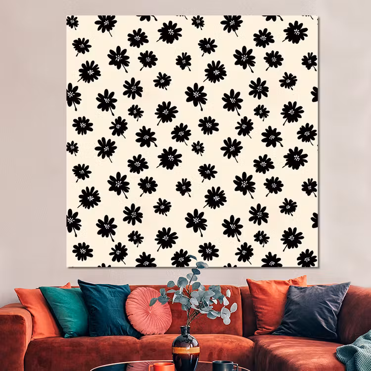 Forex - Madeliefjes - Grafisch - Zwart - Beige — 3