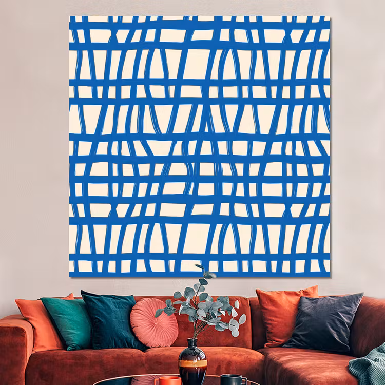 Forex - Ruitpatroon - Blauw - Crème — 3