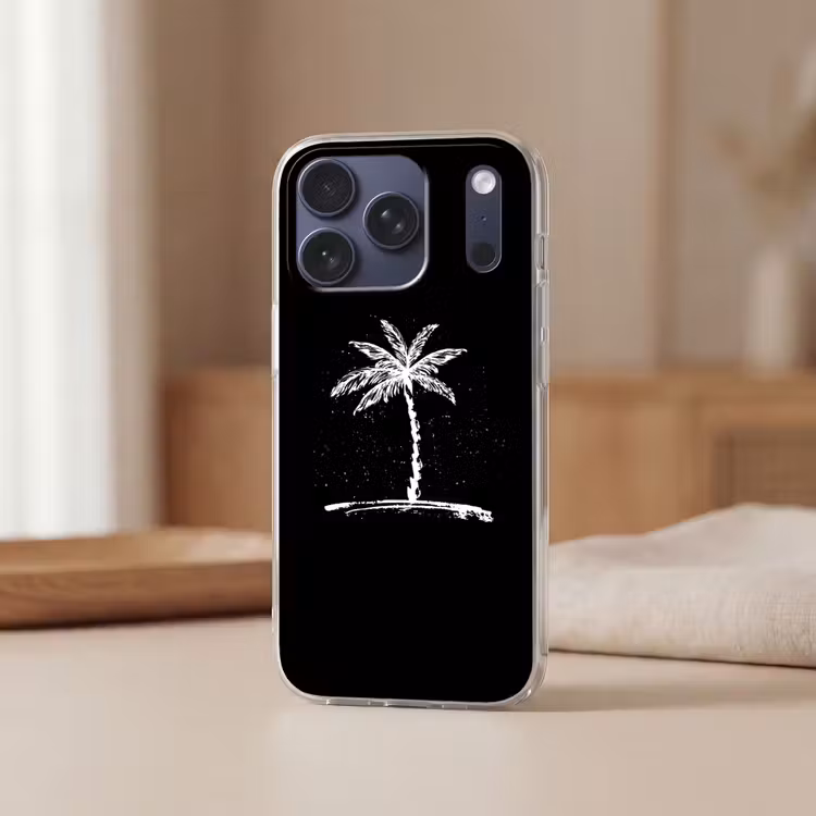 Telefoonhoesje Softcase - Palmboom - Wit - Zwart - Tropisch — 3
