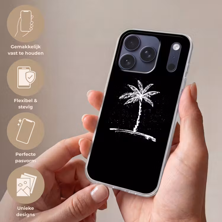 Telefoonhoesje Softcase - Palmboom - Wit - Zwart - Tropisch — 4