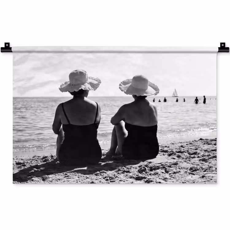 Wandkleed - Twee Vrouwen Strand Zwart Wit — 1
