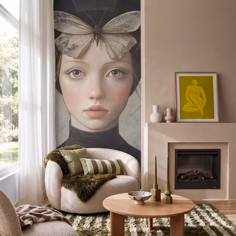 Behang - Woman - Butterfly - Art - Classic - Muted β 1