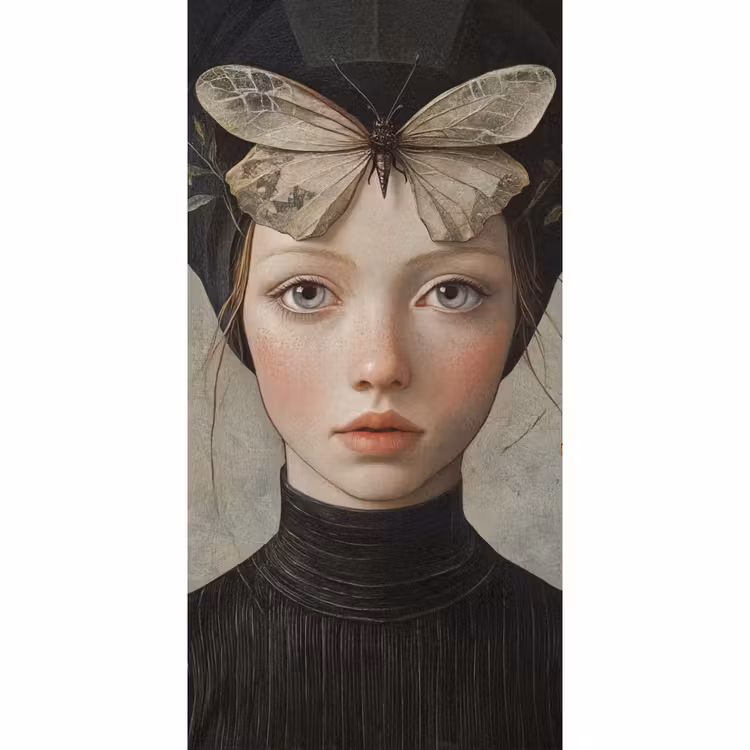 Behang - Woman - Butterfly - Art - Classic - Muted β 2