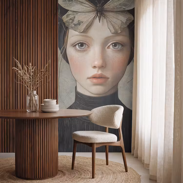 Behang - Woman - Butterfly - Art - Classic - Muted β 4