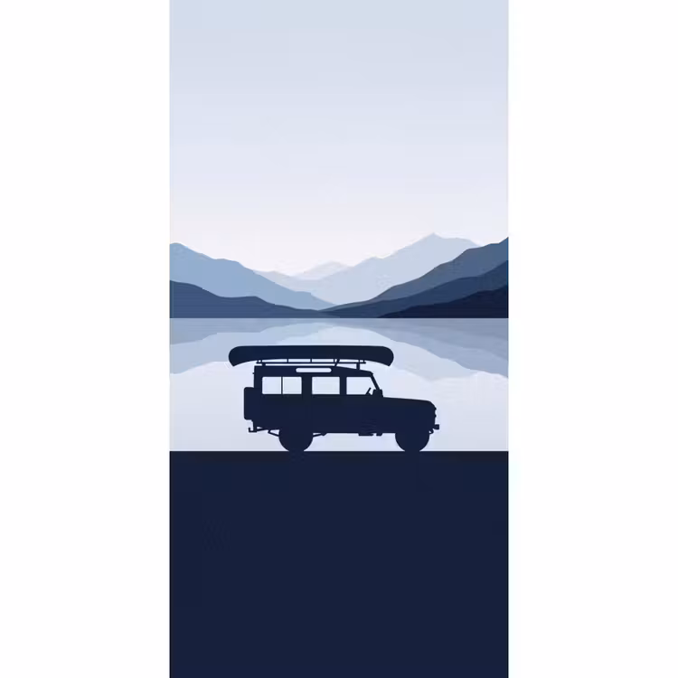 Behang - Terreinwagen met Kano Bergen Blauw — 2