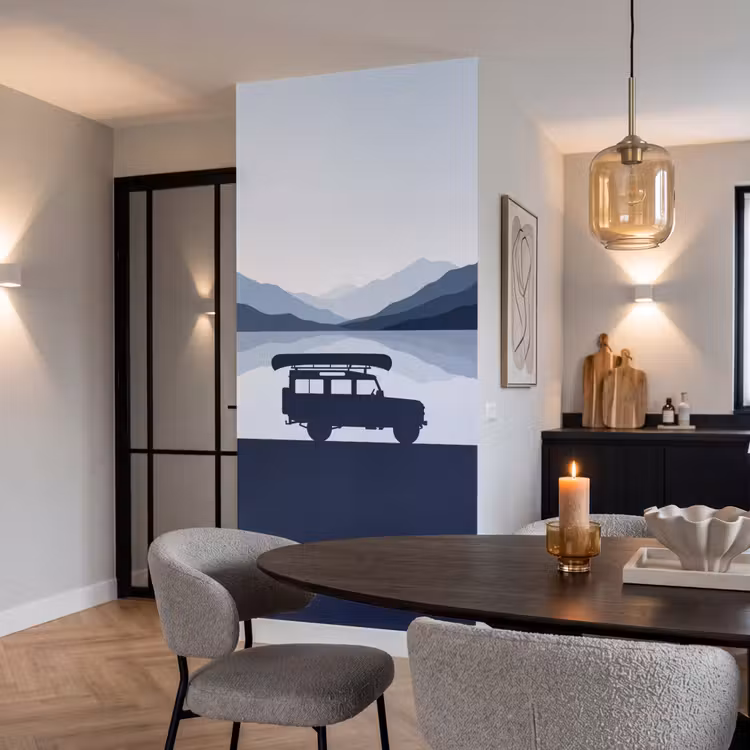 Behang - Terreinwagen met Kano Bergen Blauw — 5