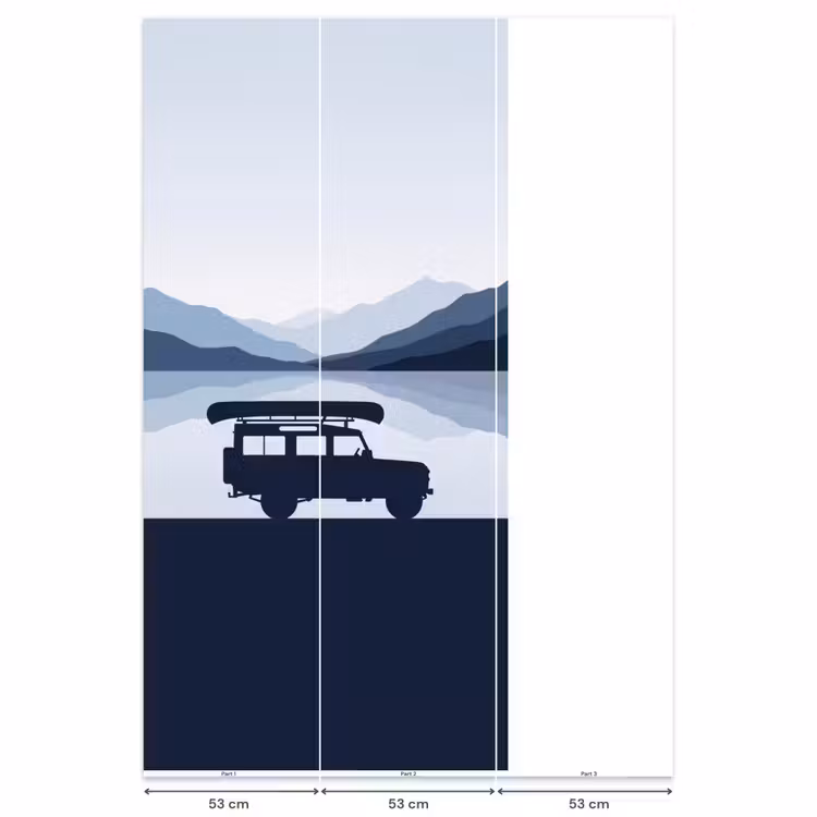 Behang - Terreinwagen met Kano Bergen Blauw — 6