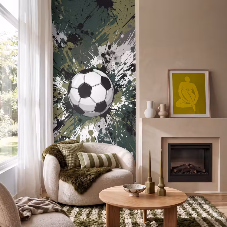 Behang - Voetbal Groene Verfspetters