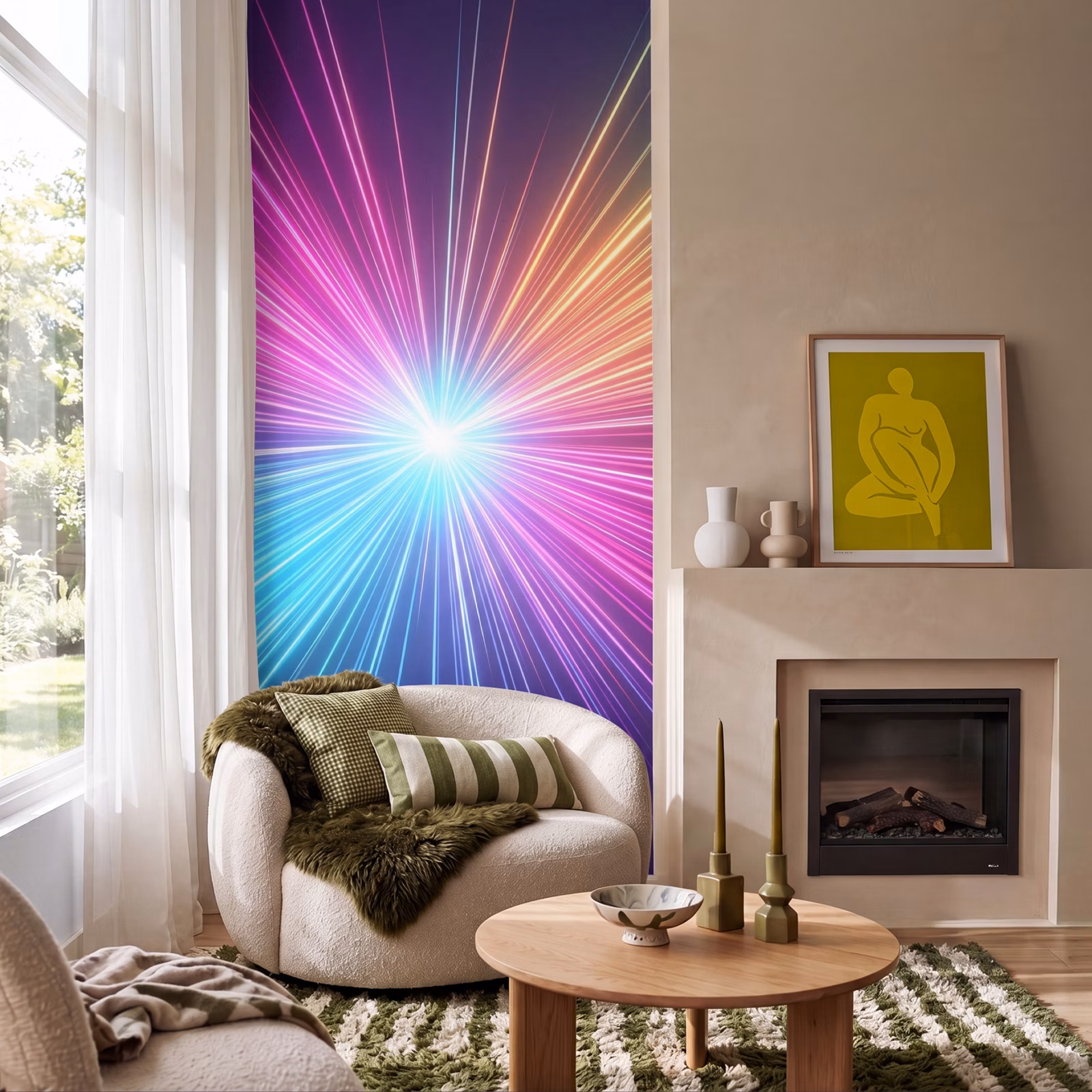 Behang - Abstracte Lichtstralen Neon — 1