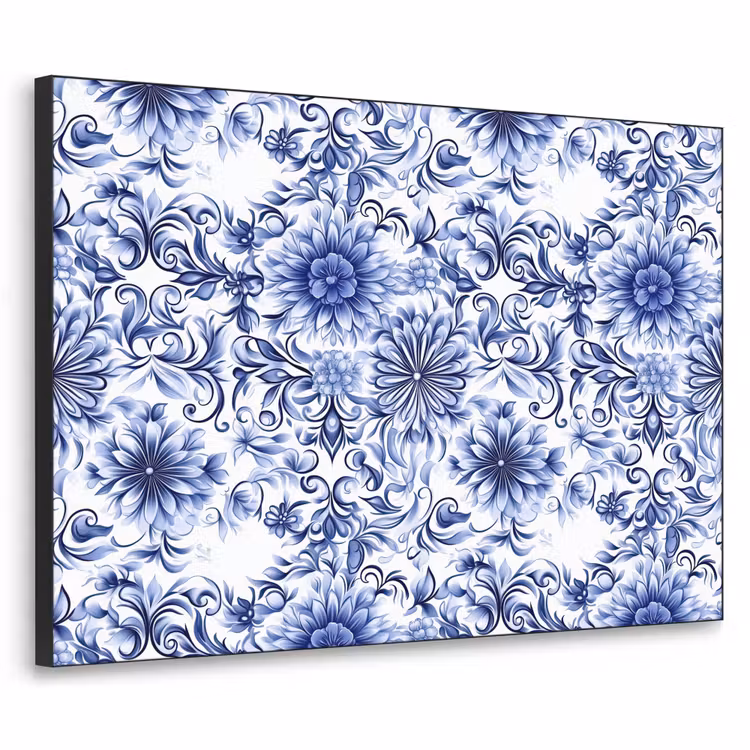 Art Frame - Bloemen - Blauw - Patroon - Wit — 1