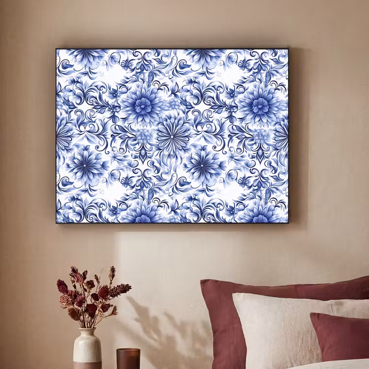 Art Frame - Bloemen - Blauw - Patroon - Wit — 3