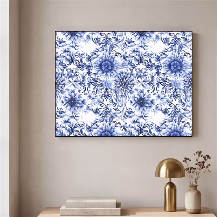 Art Frame - Bloemen - Blauw - Patroon - Wit — 5
