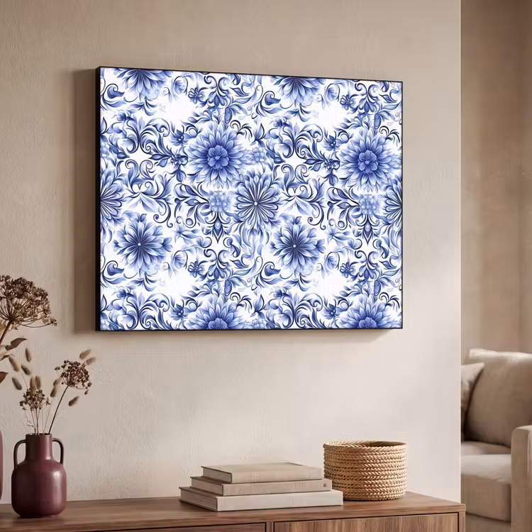 Art Frame - Bloemen - Blauw - Patroon - Wit — 7