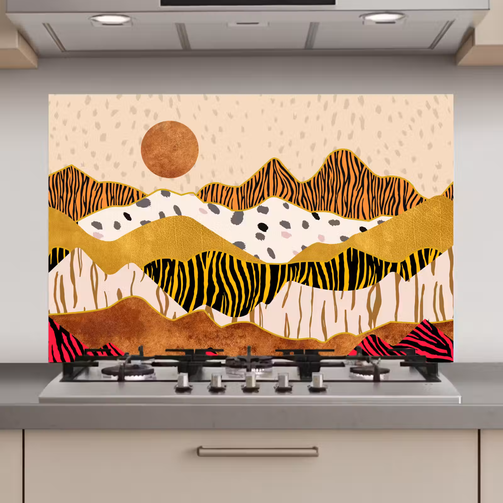 Spatscherm keuken - Tijgerprint - Pastel - Goud - Print - Tijger - Abstract — 1