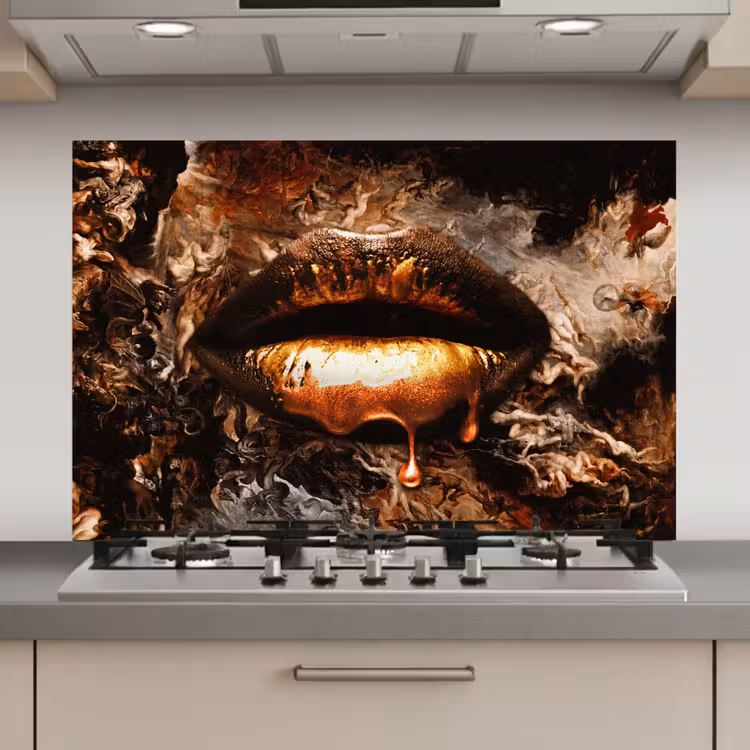 Spatscherm keuken - Goud - Lippen - Kunst - Goud - Luxe - Abstract — 1