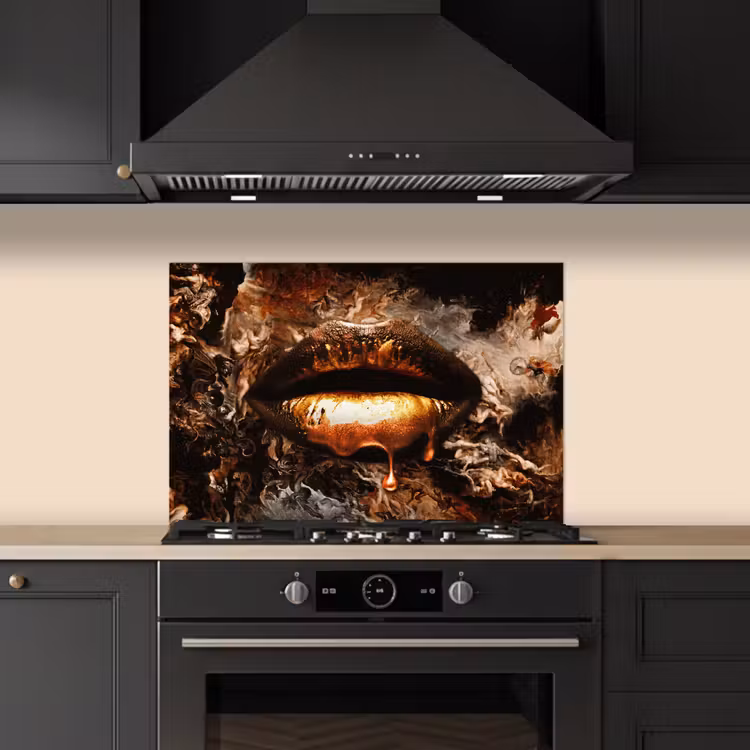 Spatscherm keuken - Goud - Lippen - Kunst - Goud - Luxe - Abstract — 2
