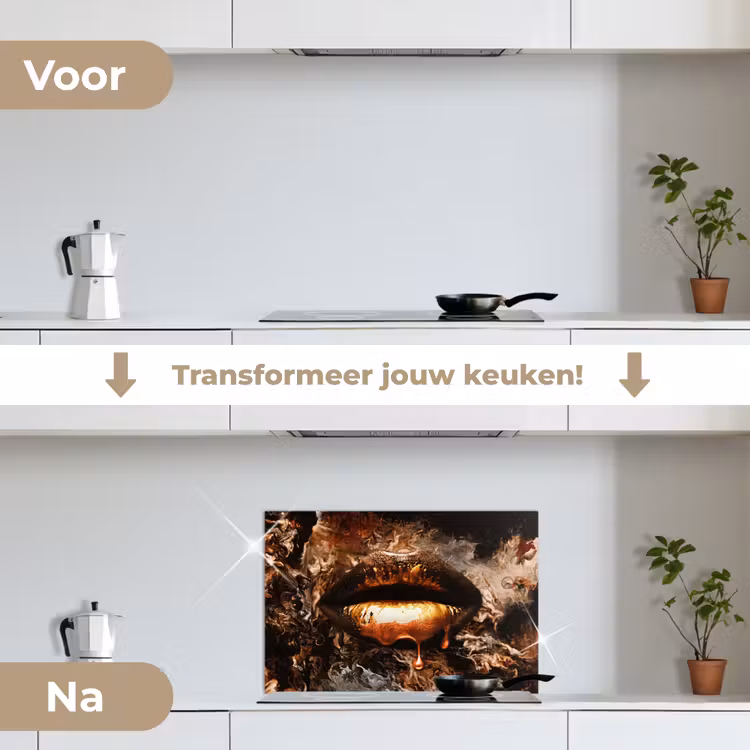 Spatscherm keuken - Goud - Lippen - Kunst - Goud - Luxe - Abstract — 3
