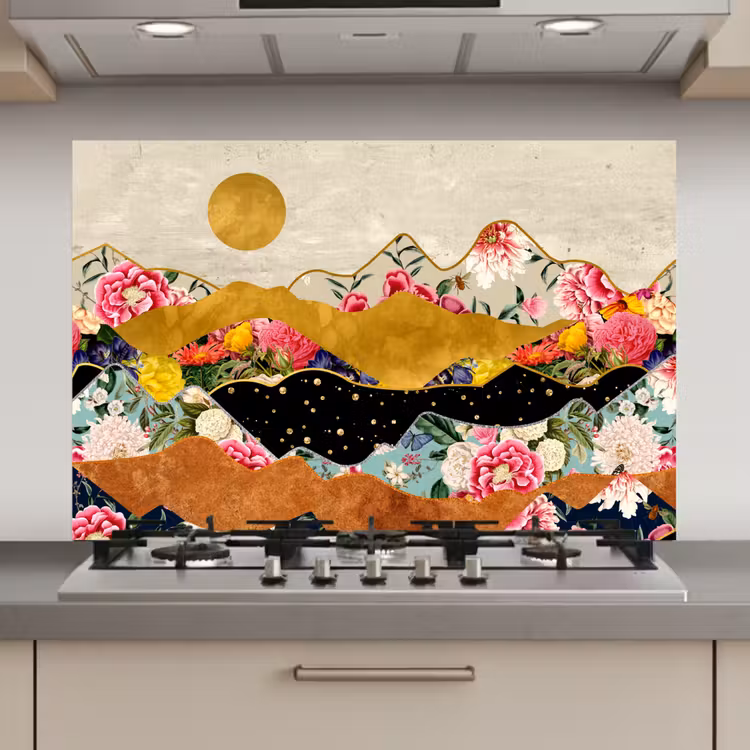 Spatscherm keuken - Goud - Bloemen - Print - Abstract - Landschap - Patronen — 1