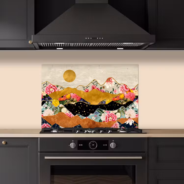 Spatscherm keuken - Goud - Bloemen - Print - Abstract - Landschap - Patronen — 2