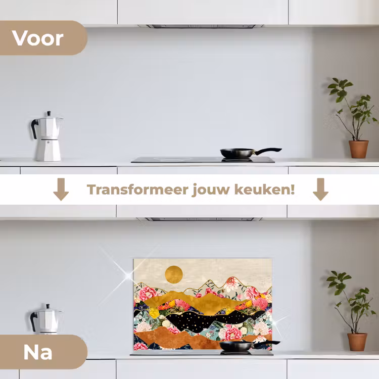 Spatscherm keuken - Goud - Bloemen - Print - Abstract - Landschap - Patronen — 3