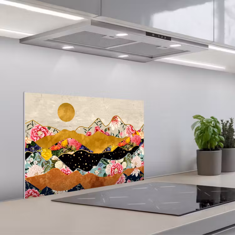 Spatscherm keuken - Goud - Bloemen - Print - Abstract - Landschap - Patronen — 5