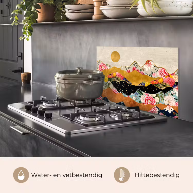 Spatscherm keuken - Goud - Bloemen - Print - Abstract - Landschap - Patronen — 7