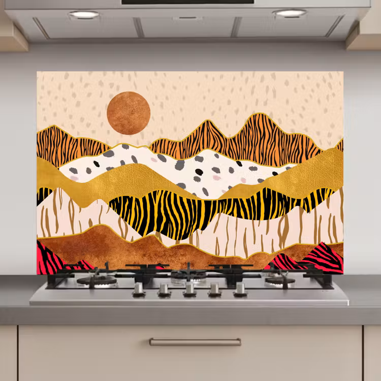 Spatscherm keuken - Tijgerprint - Pastel - Goud - Print - Tijger - Abstract — 1