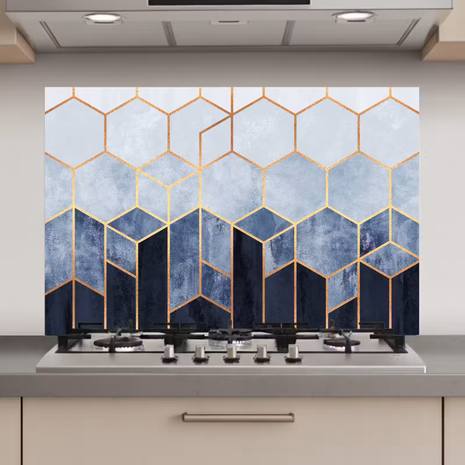 Spatscherm keuken - Hexagon - Gold - Luxe - Patronen — 1