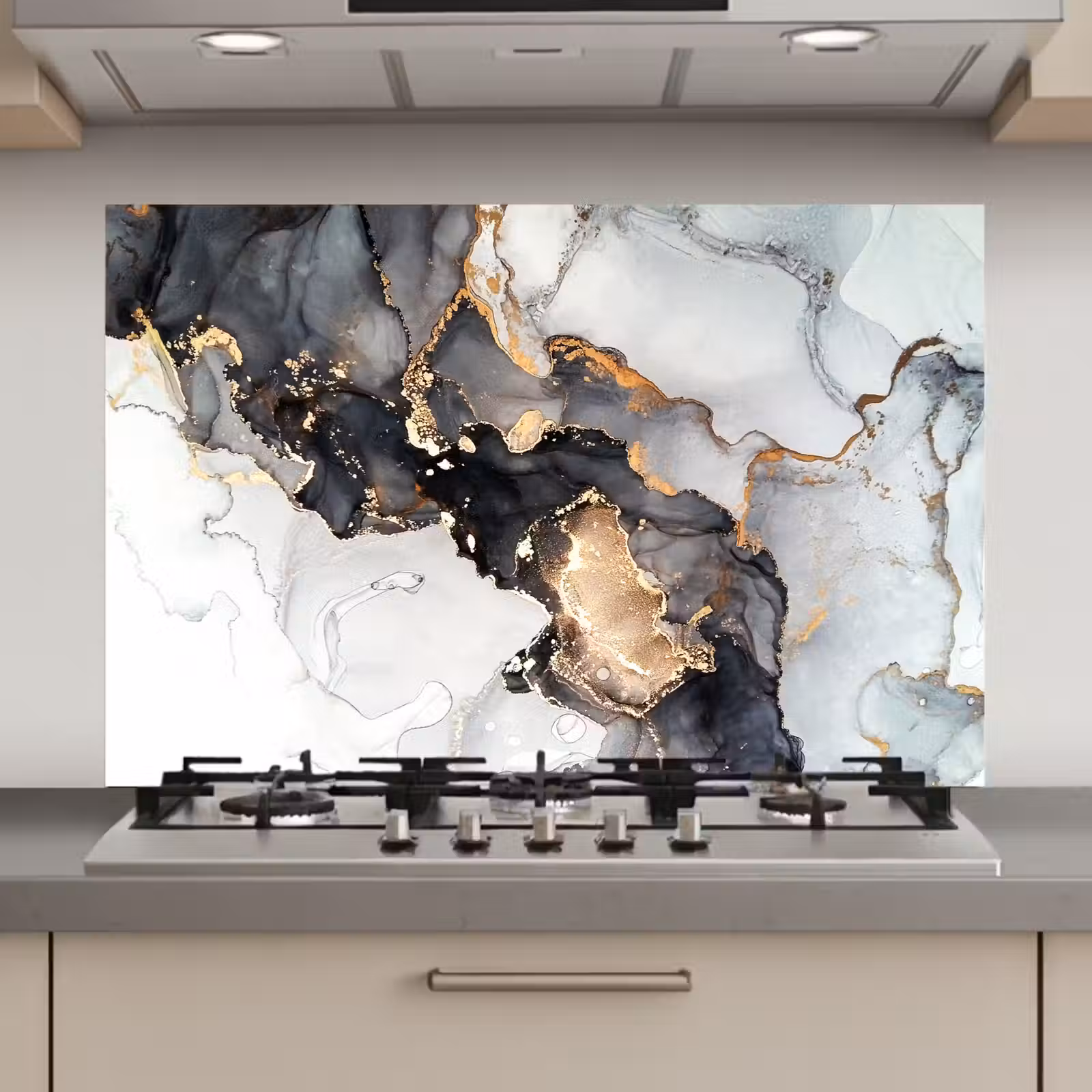 Spatscherm keuken - Marmer - Zwart - Wit - Goud - Luxe - Abstract — 1