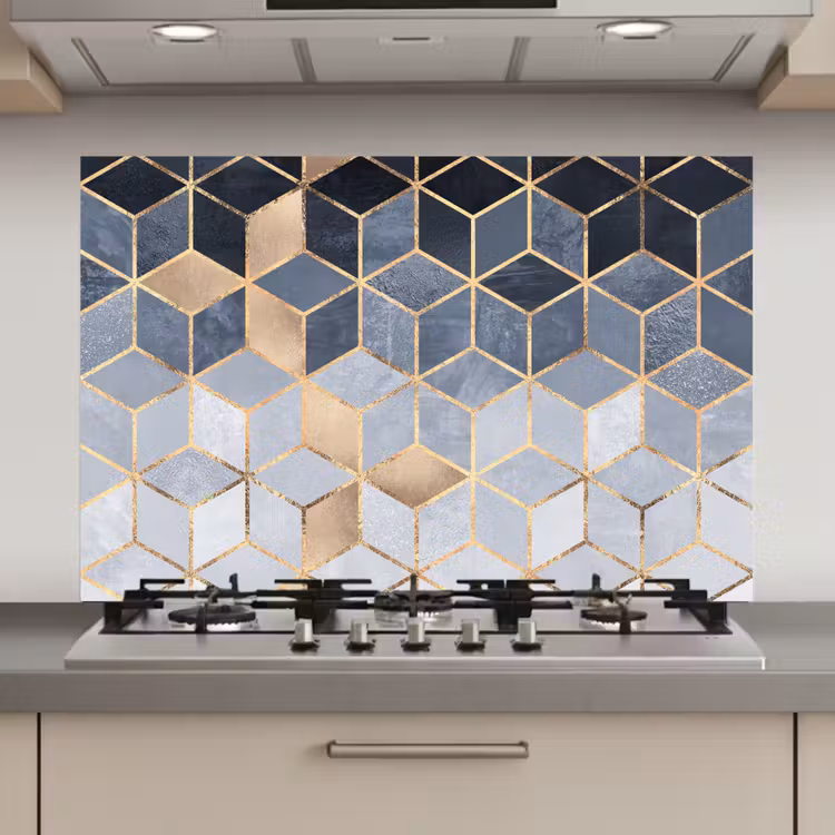 Spatscherm keuken - Kubus - Goud - Luxe - Patronen — 1