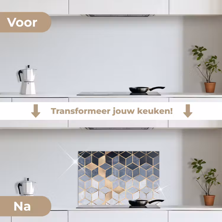 Spatscherm keuken - Kubus - Goud - Luxe - Patronen — 3