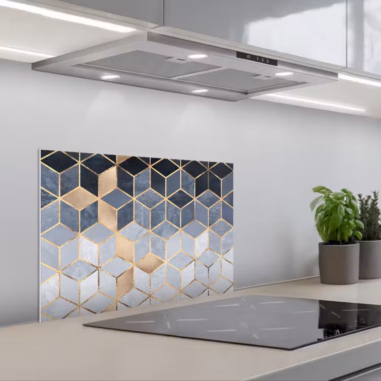 Spatscherm keuken - Kubus - Goud - Luxe - Patronen — 5