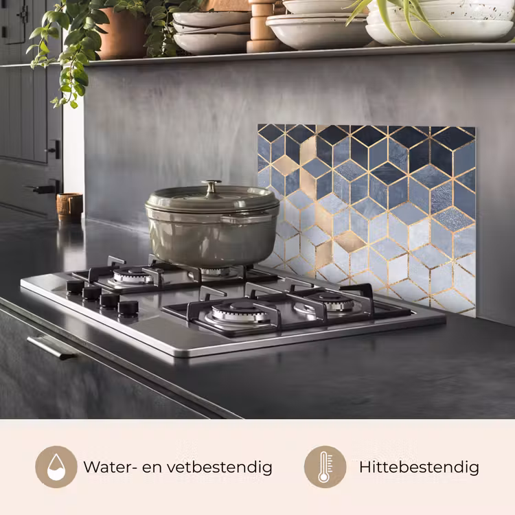 Spatscherm keuken - Kubus - Goud - Luxe - Patronen — 7