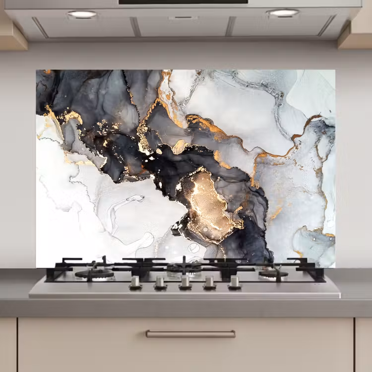 Spatscherm keuken - Marmer - Zwart - Wit - Goud - Luxe - Abstract — 1