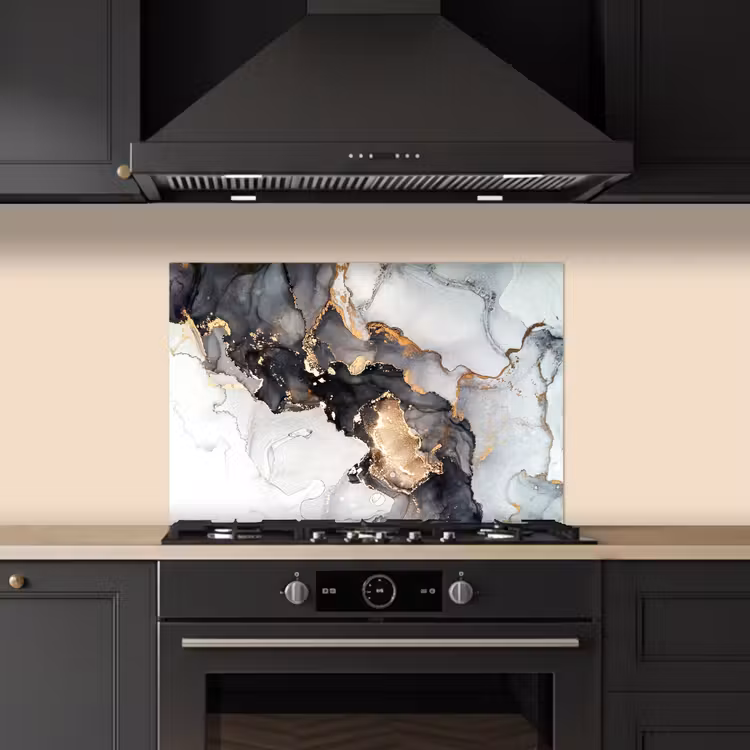 Spatscherm keuken - Marmer - Zwart - Wit - Goud - Luxe - Abstract — 2