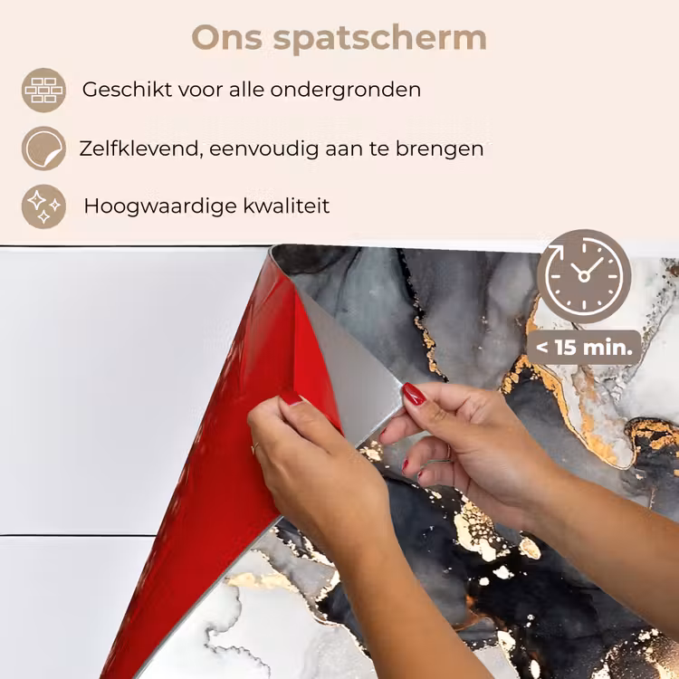 Spatscherm keuken - Marmer - Zwart - Wit - Goud - Luxe - Abstract — 4