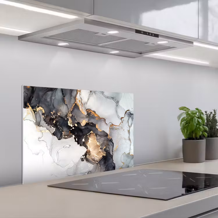 Spatscherm keuken - Marmer - Zwart - Wit - Goud - Luxe - Abstract — 5