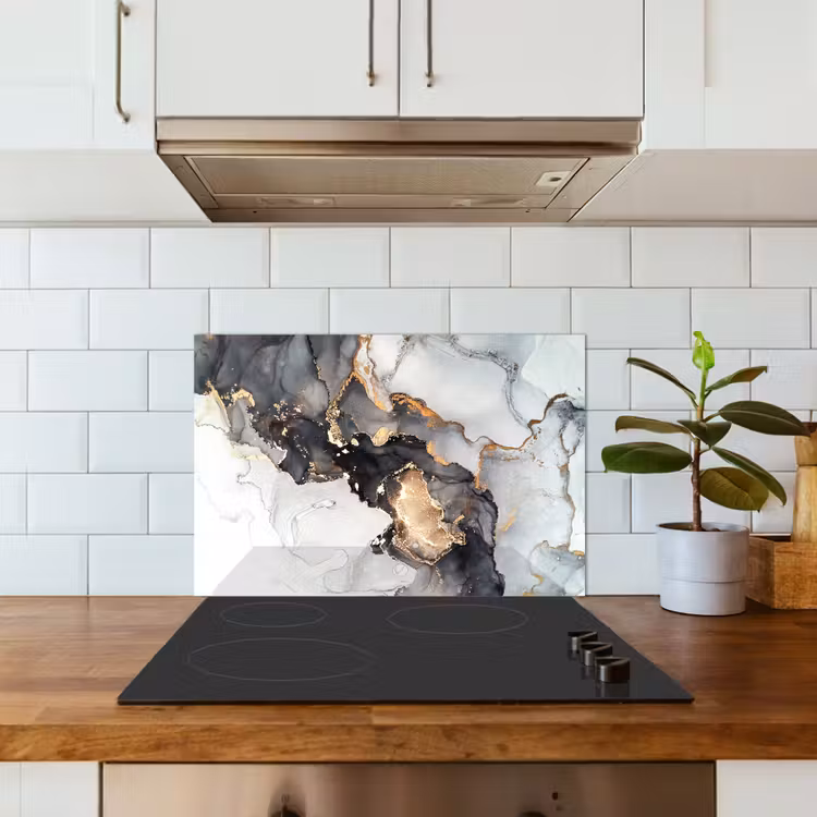 Spatscherm keuken - Marmer - Zwart - Wit - Goud - Luxe - Abstract — 6