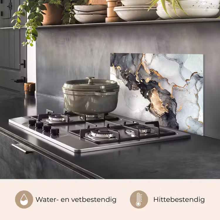 Spatscherm keuken - Marmer - Zwart - Wit - Goud - Luxe - Abstract — 7