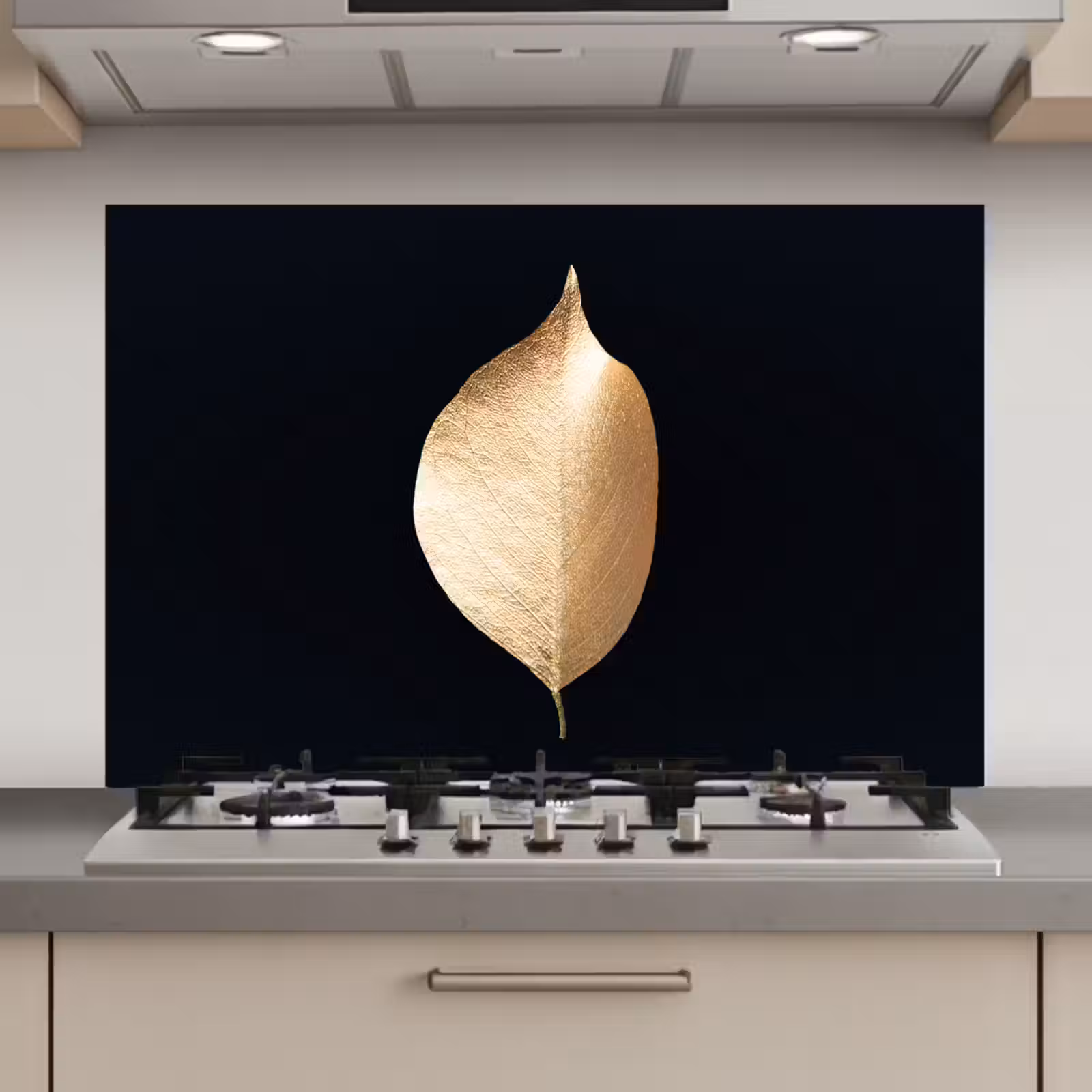 Spatscherm keuken - Bladeren - Goud - Zwart - Planten - Luxe — 1
