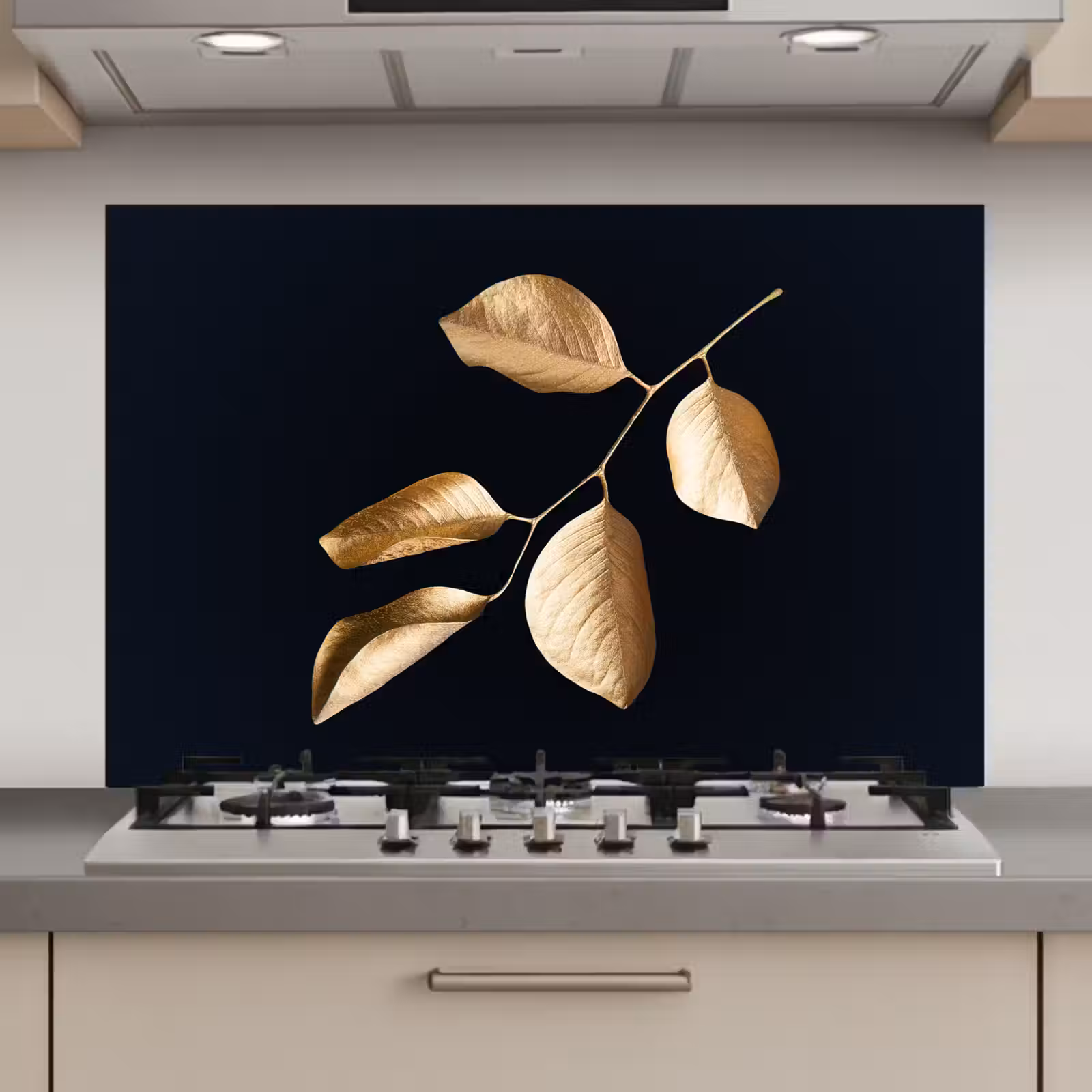 Spatscherm keuken - Bladeren - Tak - Goud - Luxe — 1