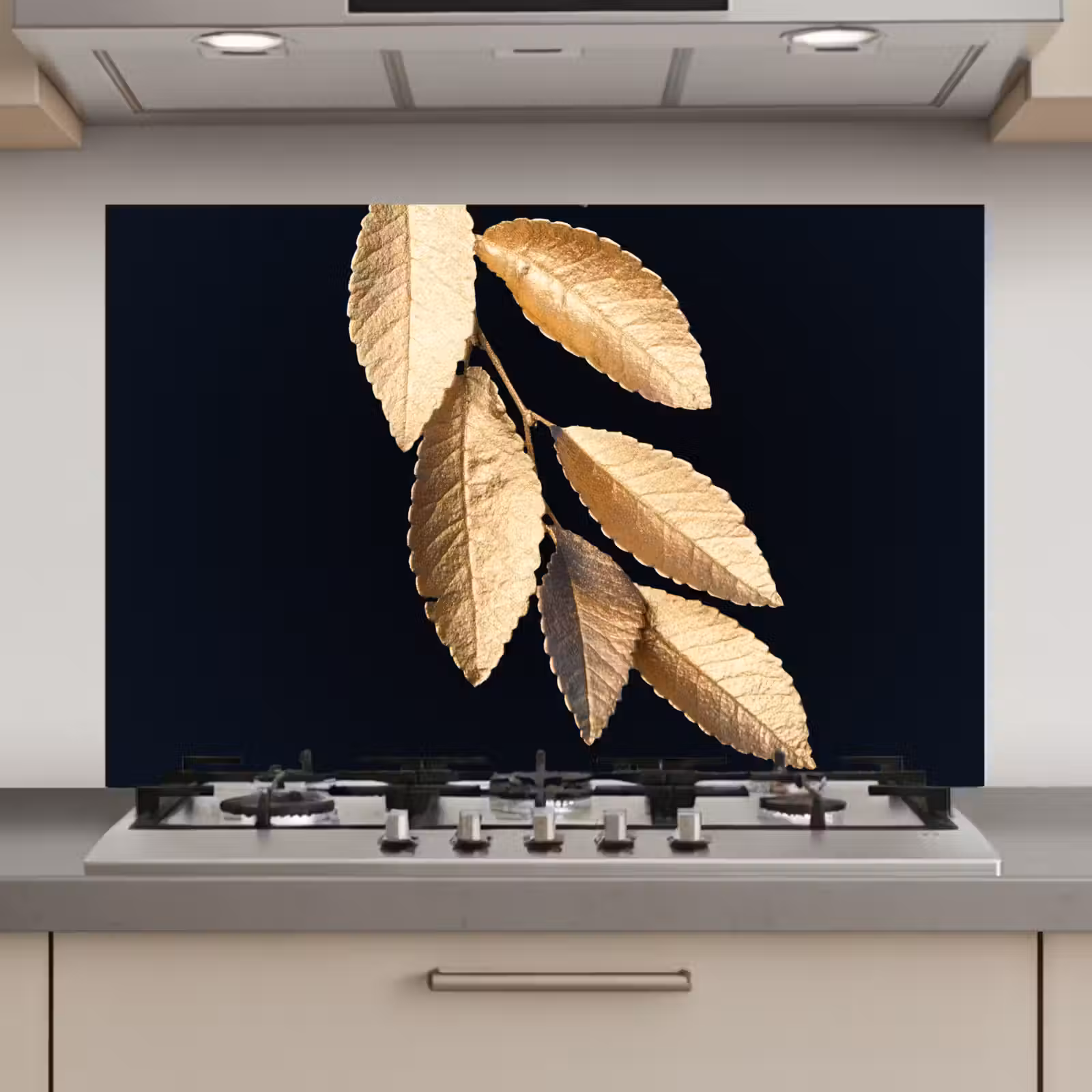 Spatscherm keuken - Bladeren - Zwart - Goud - Luxe - Planten — 1
