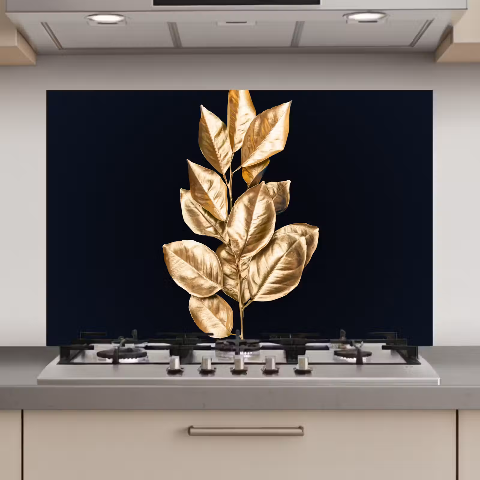 Spatscherm keuken - Plant - Bladeren - Goud - Zwart - Luxe — 1