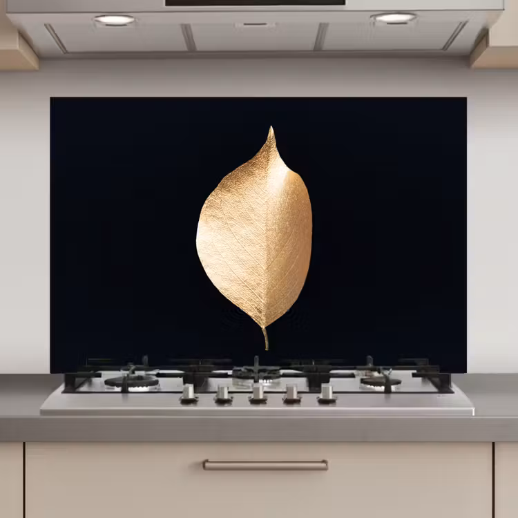 Spatscherm keuken - Bladeren - Goud - Zwart - Planten - Luxe — 1
