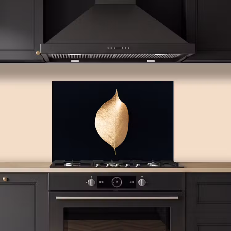Spatscherm keuken - Bladeren - Goud - Zwart - Planten - Luxe — 2