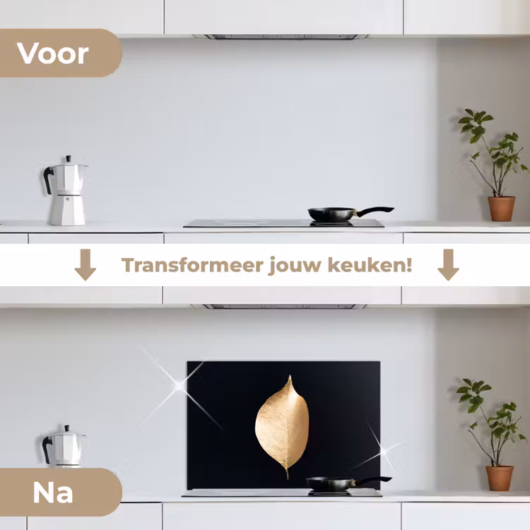 Spatscherm keuken - Bladeren - Goud - Zwart - Planten - Luxe — 3