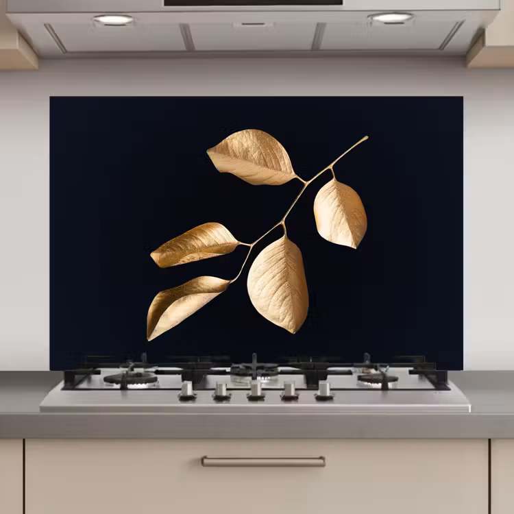 Spatscherm keuken - Bladeren - Tak - Goud - Luxe — 1